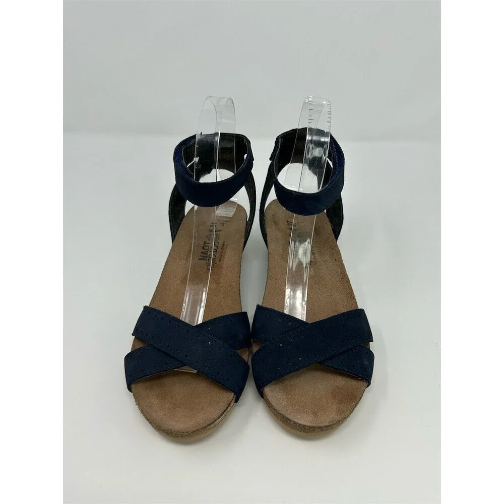 Naot Wand Womens Wedge Sandals Blue Strappy Ankle Strap Comfort Casual Size 37
